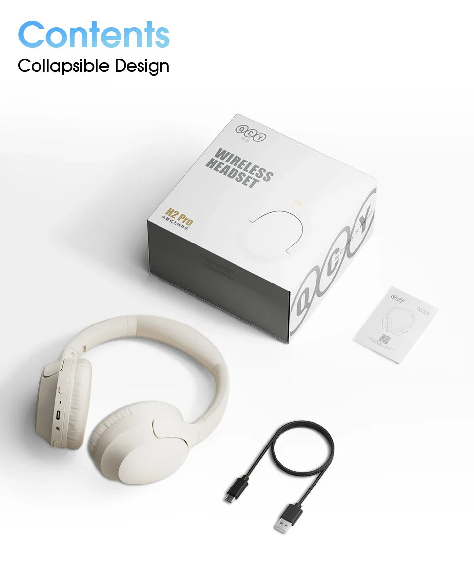 QCY H2 Pro Wireless Headphones - Bluetooth 5.3, HIFI 3D Stereo, BASS Mode Gaming Earbuds, 70H Playtime, Over-Ear Headset