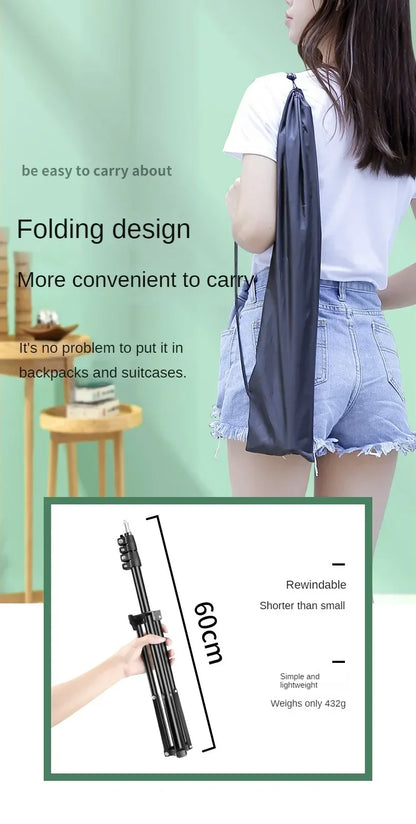 160cm Live Broadcast Tripod – Metal Camera Stand with Selfie Light, Phone Holder & Thermometer for Anchors