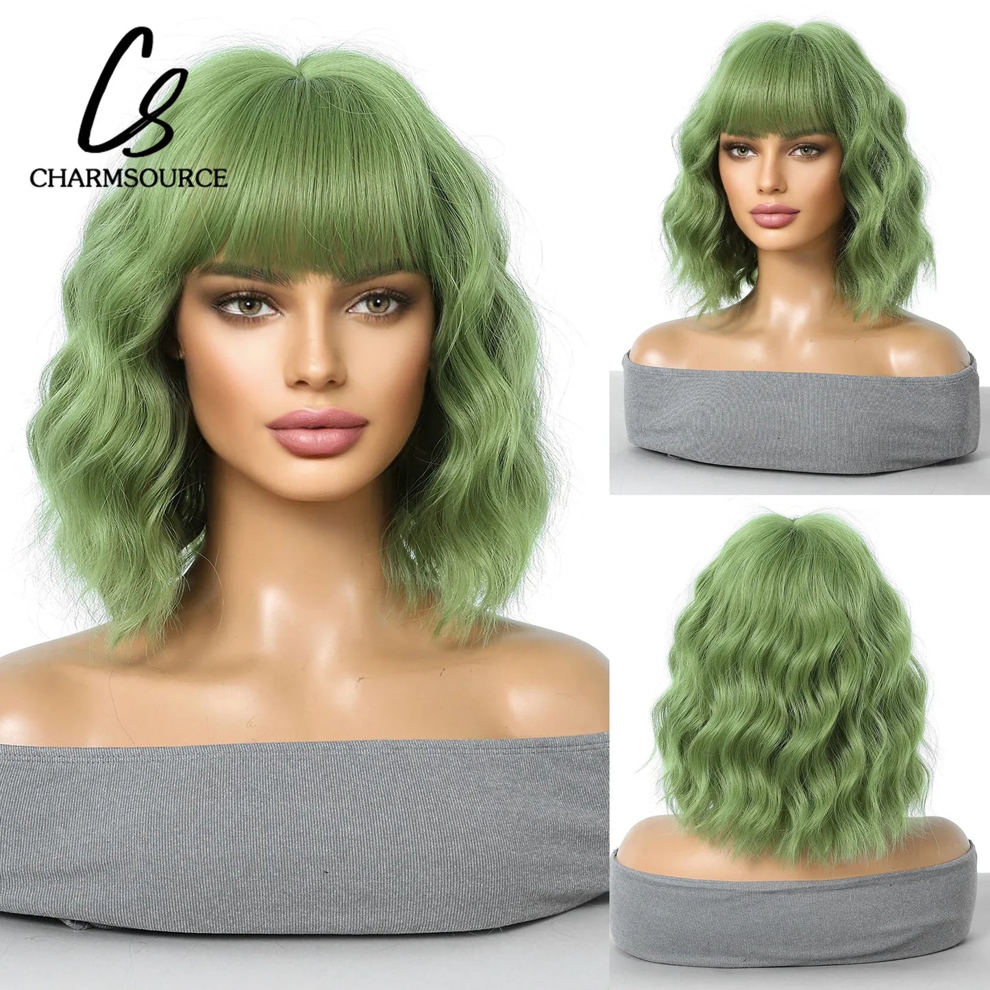 CharmSource Pink BOBO Short Synthetic Wig for Women — Natural Wave, High-Density, Heat-Resistant Hair for Daily & Party
