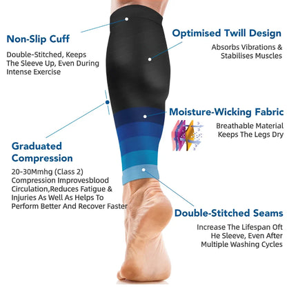 Calf Compression Sleeves - 20-30mmHg Running Leg Sleeves for Shin Splints, Varicose Veins & Fatigue Relief for Men & Women