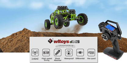 WLtoys 12428 1:12 RC Racing Car — 4WD High-Speed Off-Road Remote Control Buggy with LED Light, Alloy Climbing Truck, Boys & Kids Gift