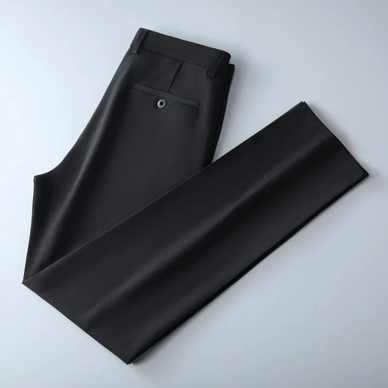 Men's Lightweight Business Casual Pants – Stretch Quick-Dry Straight Leg Trousers in Black & Deep Blue