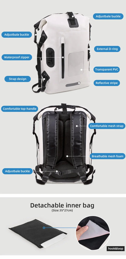 30L Waterproof Drift Bag – Swimming Backpack for River Trekking, Diving, Rafting, Canoeing & Kayaking, Wet/Dry PVC Camping Bag
