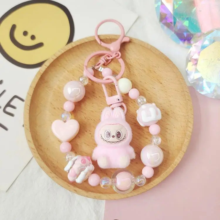 Labubu Cartoon Resin Bead Keychain – Creative Backpack Pendant DIY Gifts for Kids & Couples