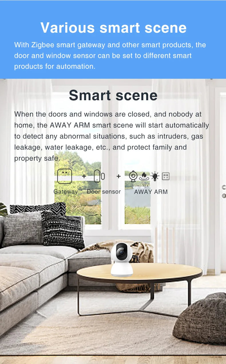 Tuya Smart Zigbee Door & Window Sensor – Black Open/Close Detector for Smart Home Security, Compatible with Smart Life App