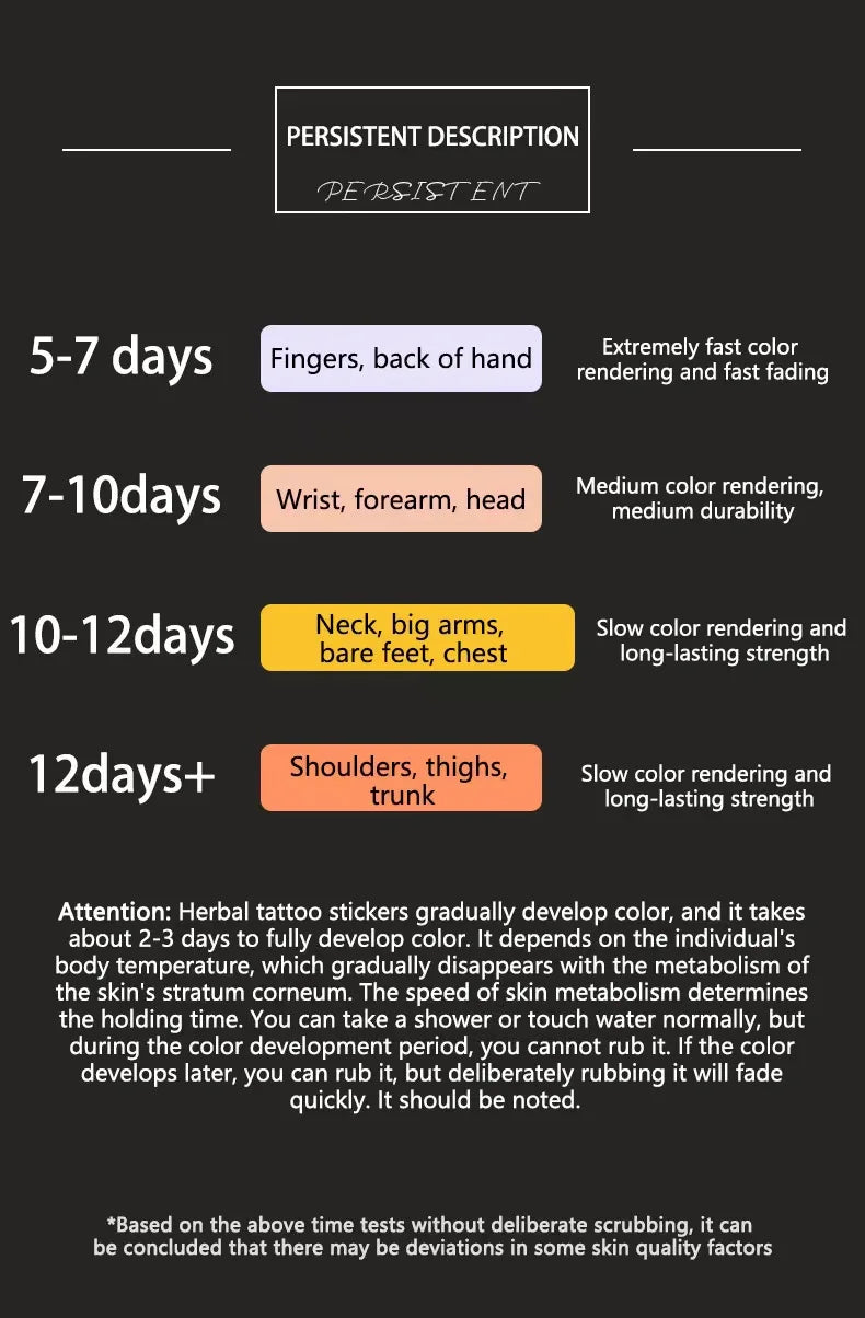 Lightning Hand Back Tattoo Sticker — Waterproof Herbal Juice Semi-Permanent Fake Tattoo for Arms & Legs