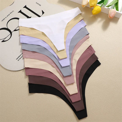 4PCS Women’s Ultra-Thin Seamless Underwear — Invisible Ice Silk Thongs, Low Waist Breathable Bikini Lingerie