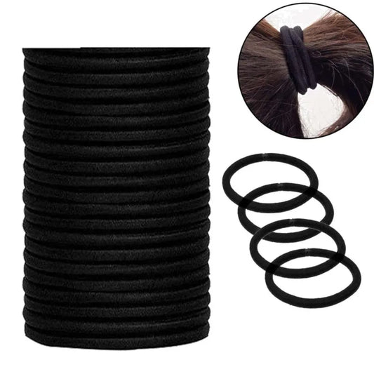 10/30/50PCS Black Elastic Hair Bands - 4MM Ponytail Holders & Scrunchies for Women, Men & Girls