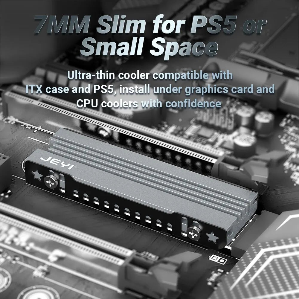 JEYI M.2 SSD Heatsink – 2280 NVMe NGFF Aluminum Cooler with Thermal Silicone Pad for Motherboard & PS5