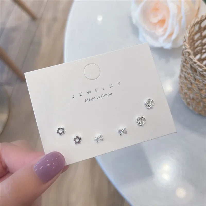 New S925 Silver Needle Stud Earrings Set – Simple & Cute Mini Earrings for Women & Girls, Exquisite Jewelry Gift