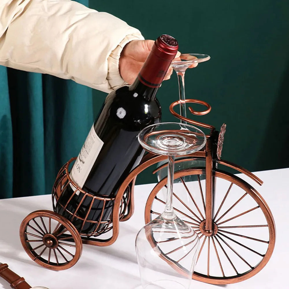 Creative Metal Wine Rack – European Retro Tricycle Bike Design for Wine Display, Storage Organizer Shelf, Kitchen & Home Decor