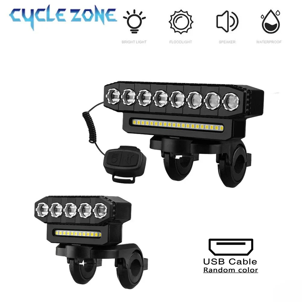 USB Rechargeable Bike Front Light & Horn – 120dB Cycling Bike Bell with Waterproof Design, 6 Lighting Modes, Easy to Install