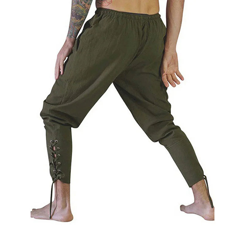 Men’s Pirate & Viking Costume Pants – Renaissance Medieval Drawstring Shorts for Halloween Cosplay