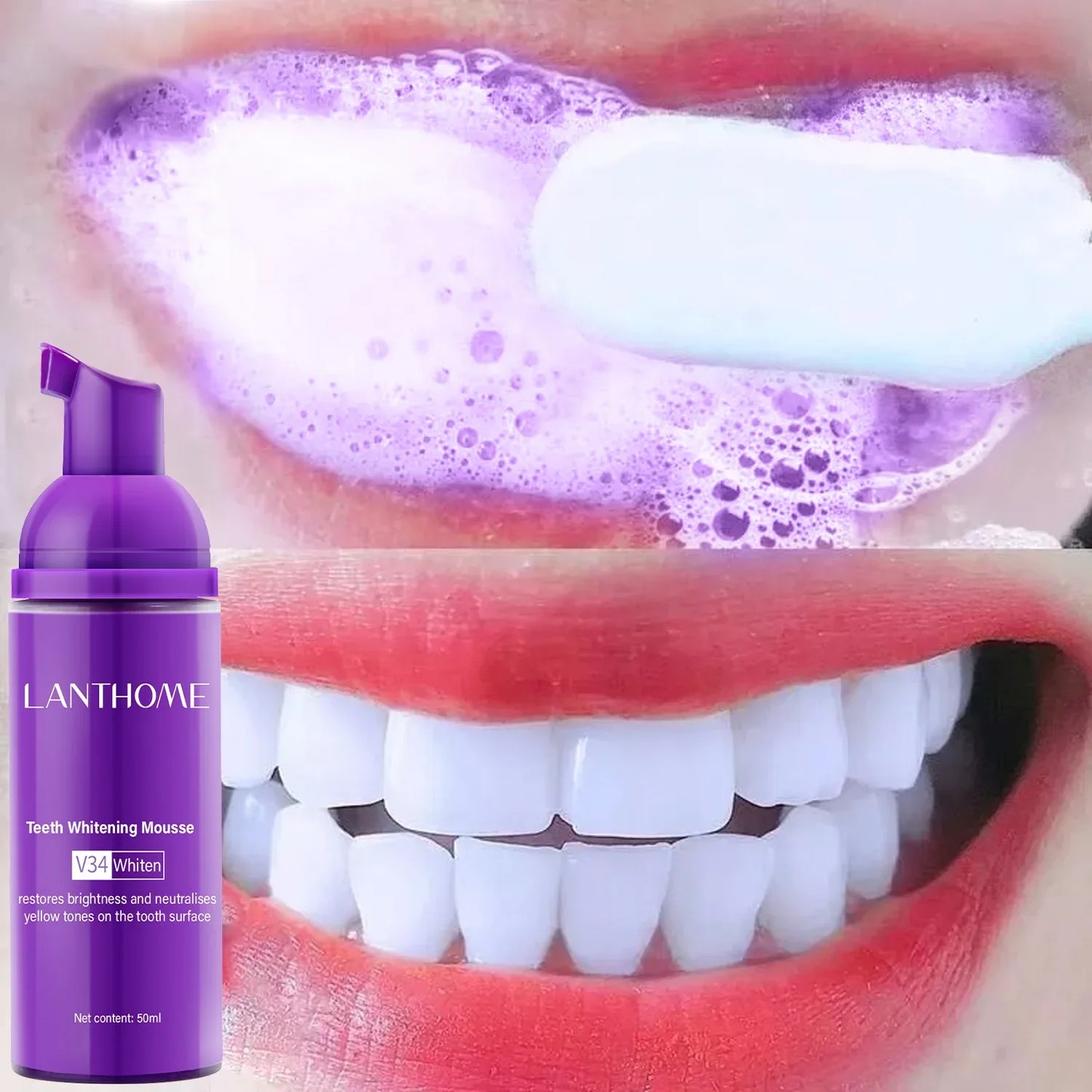 50ML V34 Purple Whitening Toothpaste – Brighten Teeth, Remove Stains & Foam Cleaning for Oral Care