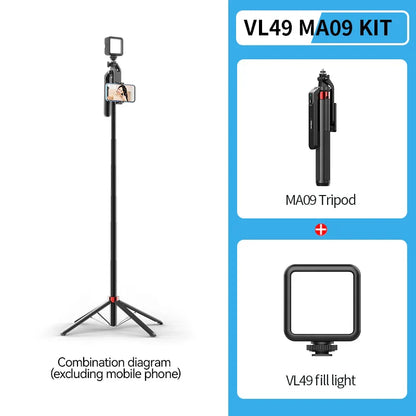 Ulanzi MA09 1.8m Selfie Stick Tripod – Remote Control Tripod for iPhone 16-13 Pro Max & Android with Panoramic Ball Head Holder
