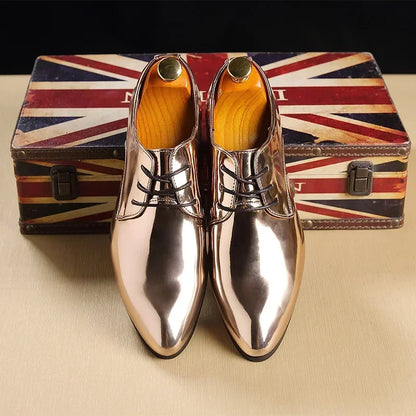 Fashion Patent Leather Men’s Wedding Oxfords - Designer Pointed Toe Dress Shoes Gold Blue Red White Sizes 37-48