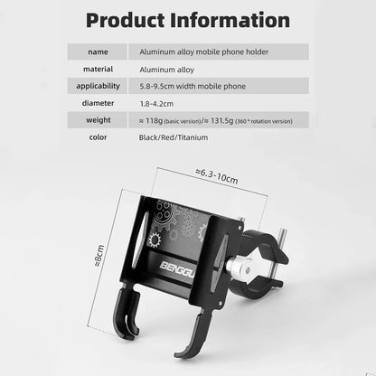 360° Rotatable Aluminum Alloy Bicycle & Motorcycle Phone Holder – MTB Bike GPS Handlebar Mount Stand