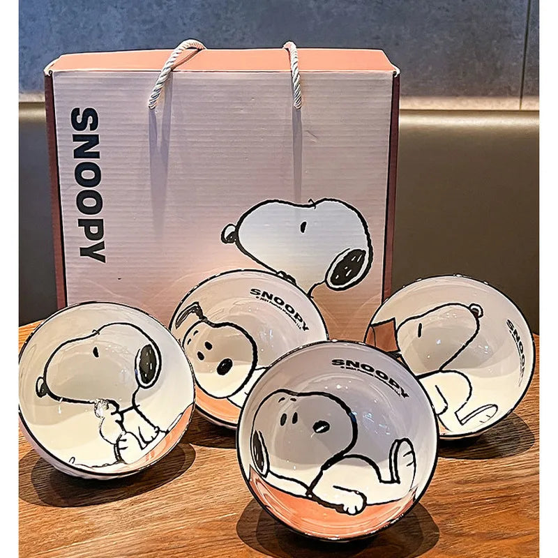 Cute Snoopy Ceramic Bowl Set — Kawaii Anime Tableware, High-Value Household Gift Set