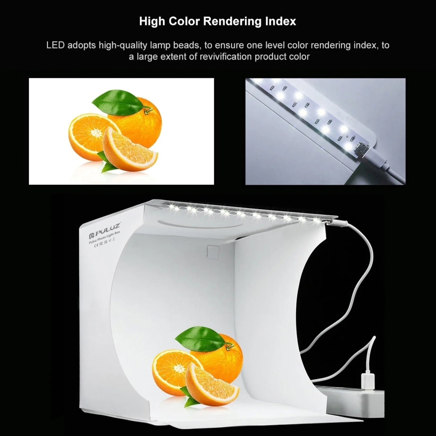 PULUZ 20cm Mini Folding Portable LED Light Box – 550LM Photo Studio Tent Kit with 6 Color Backdrops
