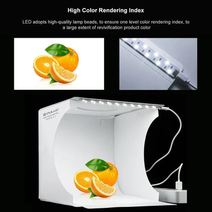 PULUZ 20cm Mini Folding Portable LED Light Box – 550LM Photo Studio Tent Kit with 6 Color Backdrops