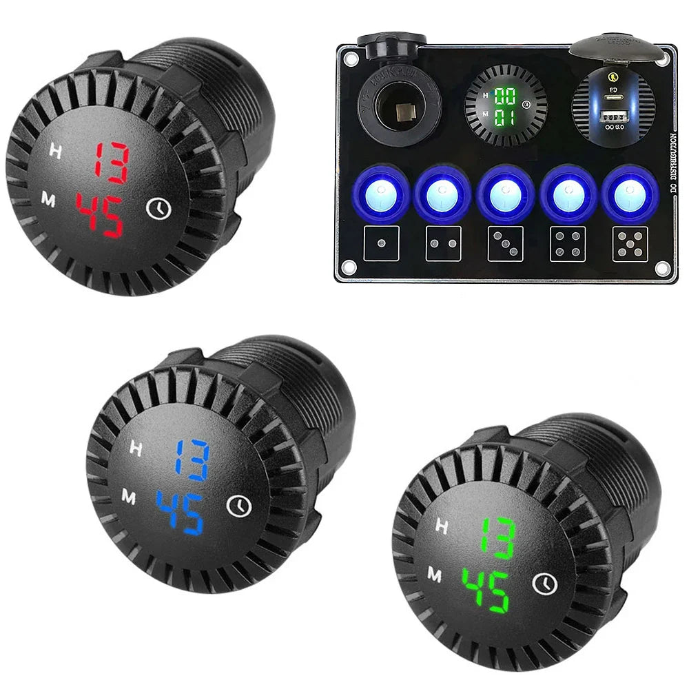 Universal 12V/24V Car Dashboard Digital LED Clock – Touch Screen Electronic Display Watch for Auto Interior Decoration & Accessories