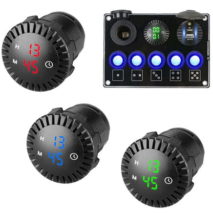 Universal 12V/24V Car Dashboard Digital LED Clock – Touch Screen Electronic Display Watch for Auto Interior Decoration & Accessories