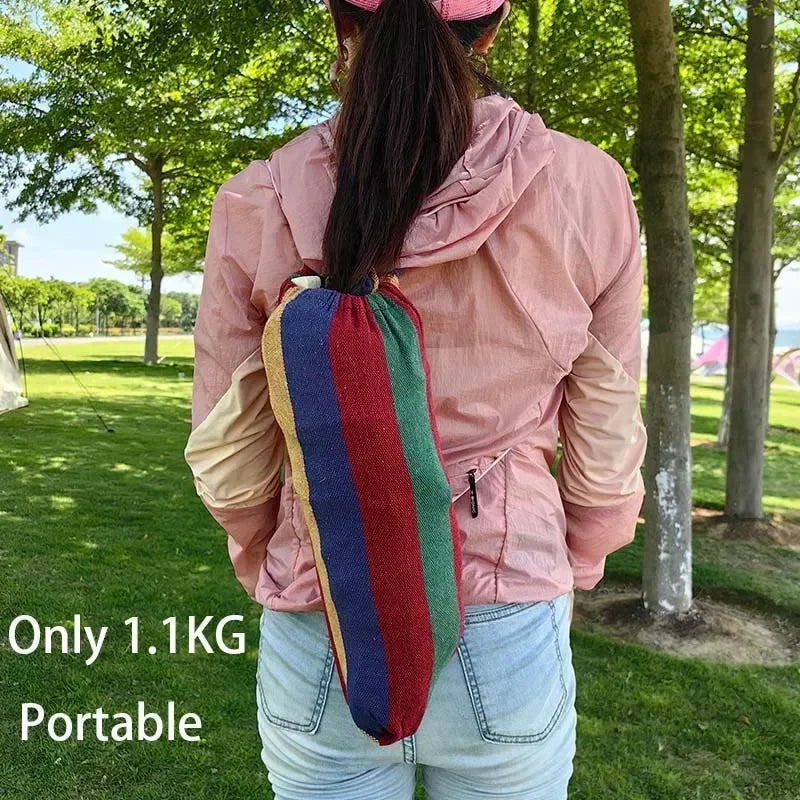 Outdoor Canvas Camping Hammock – Anti-Rollover Portable Thick Fabric Single/Double with Carry Bag