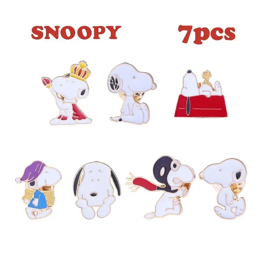 7 Pcs Kawaii Snoopy Brooch Set | Cartoon Anime Alloy Pins for Clothes, Bags & Accessories