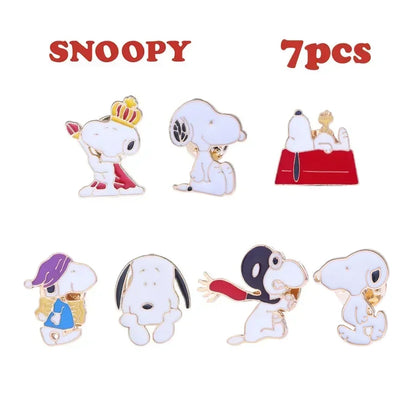 7 Pcs Kawaii Snoopy Brooch Set | Cartoon Anime Alloy Pins for Clothes, Bags & Accessories