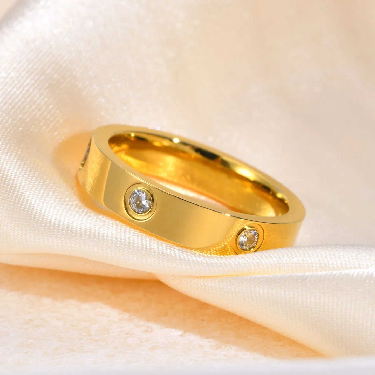 Gold-Plated Cubic Zirconia Love Ring — Promise & Wedding Band for Women