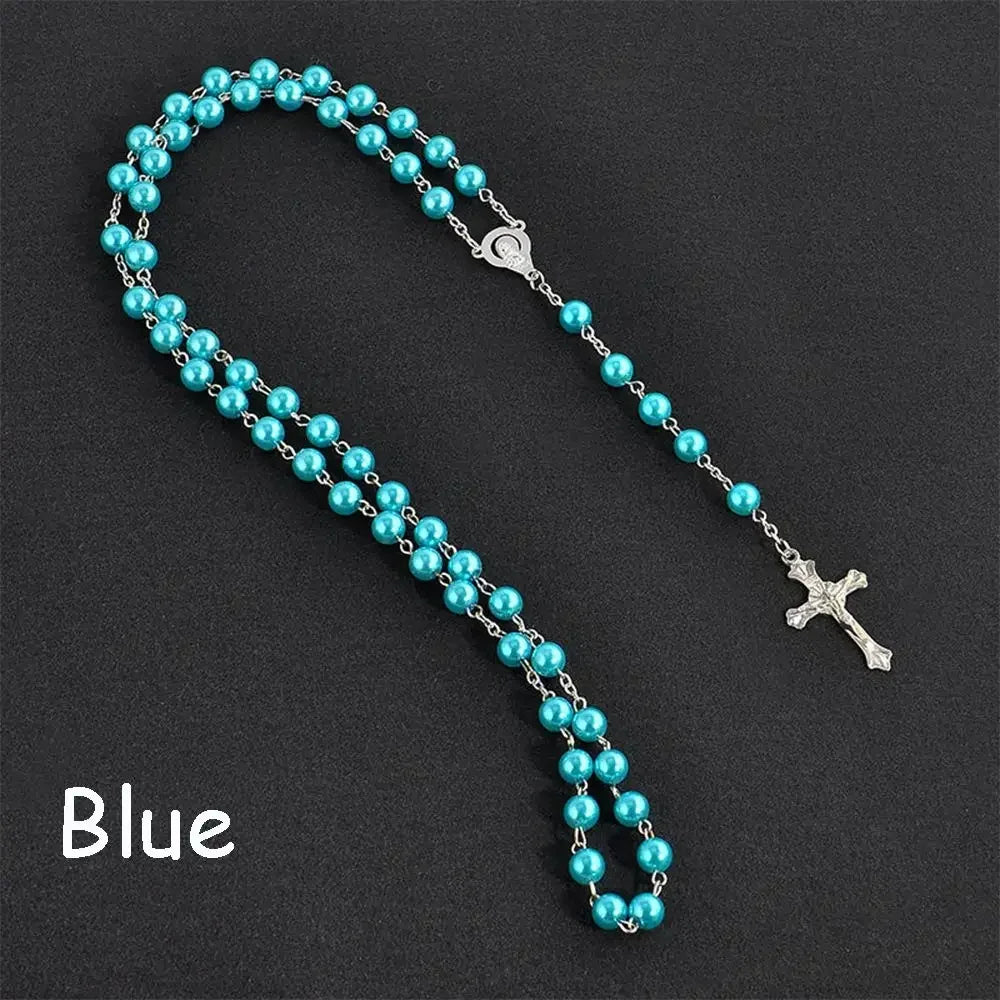 Vintage Cross Rosary Necklace – Fashion Beaded Chain with Jesus Crucifix & Virgin Mary Pendant Religious Jewelry for Men & Women