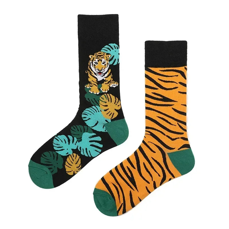 WY_New Asymmetrical Couples Mandarin Ducks Cotton Socks – Fashion Sports Colorful Medium & High Sleeve Unisex Crew Socks, Trendy Couple Gift Socks