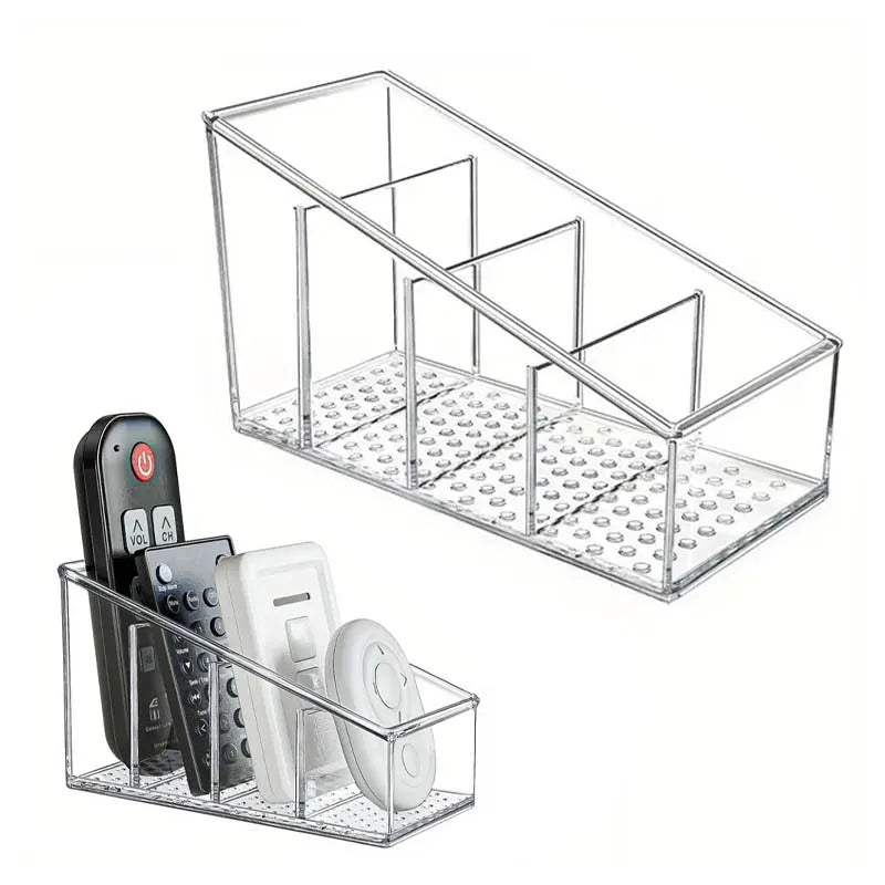 4-Grid Desktop Organizer – Remote Control, Phone & TV Holder, Desk Storage Box for Cosmetics, Brushes, and Office Supplies