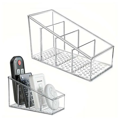4-Grid Desktop Organizer – Remote Control, Phone & TV Holder, Desk Storage Box for Cosmetics, Brushes, and Office Supplies