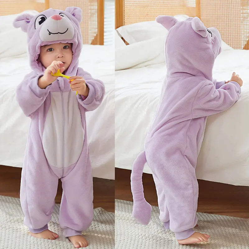 Cartoon Flannel Baby Romper – Unicorn, Rabbit & Dinosaur Pajamas, Cotton Kigurumi Jumpsuit for Boys & Girls