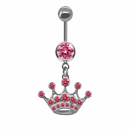 Sweet Butterfly Crown Heart Belly Button Ring – Pink & White Crystal Hello Kitty Dangle Navel Piercing Jewelry for Women