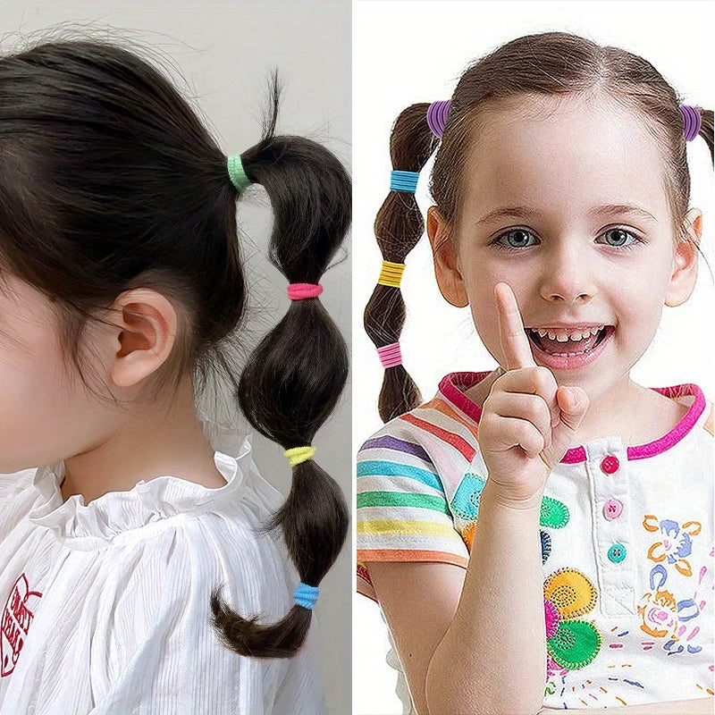 Girls Elastic Hair Bands - 100-Piece Set of Cute Ponytail Holders for Kids