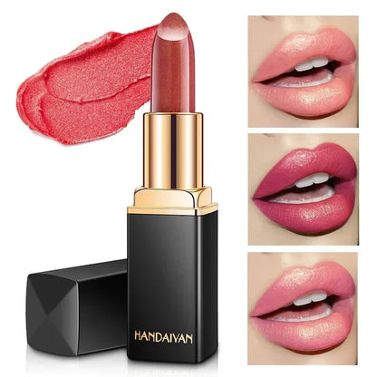 Professional Brand Lipstick – Waterproof, Long-Lasting Nude Pink & Mermaid Shimmer, Luxury Makeup Cosmetic