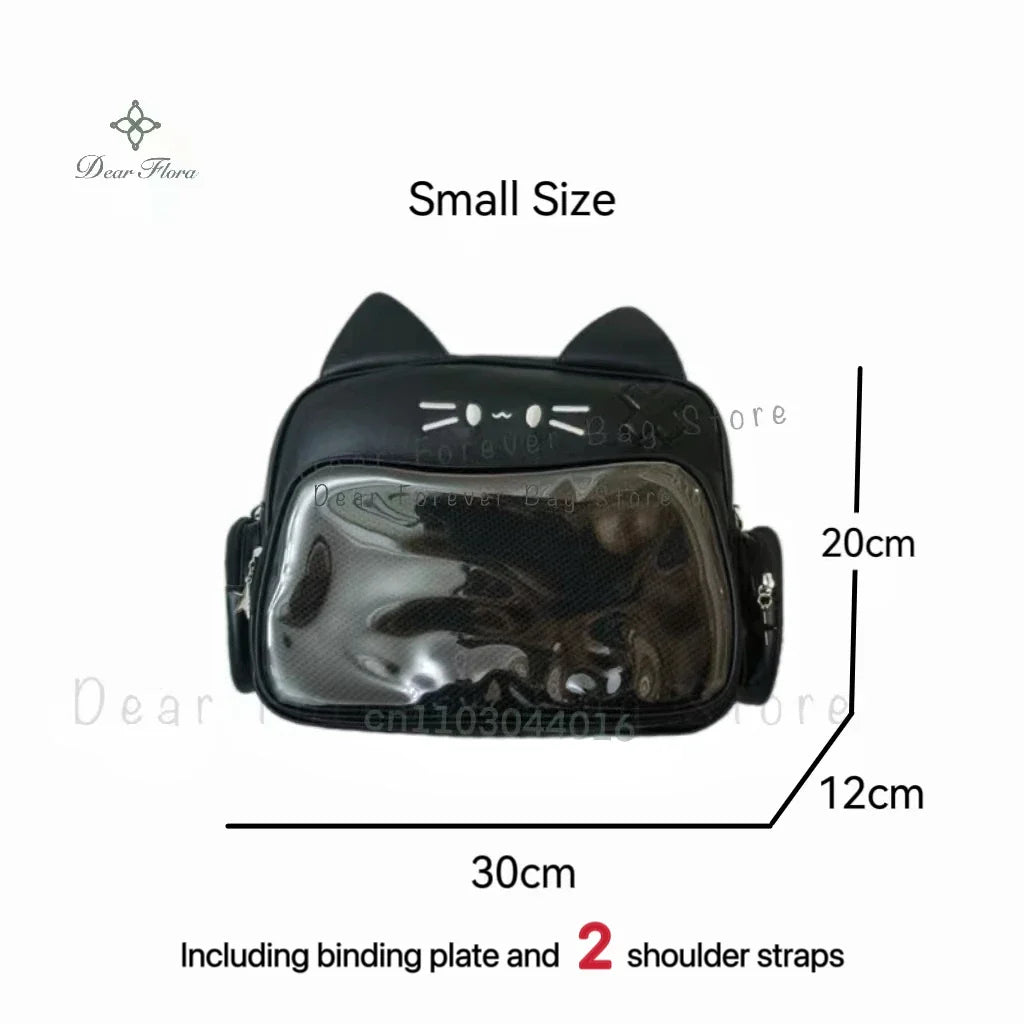 Y2K Korean Kawaii Cat Ita Bag — Cute PU Transparent Shoulder & Crossbody Bag for Girls, Harajuku Style Backpack
