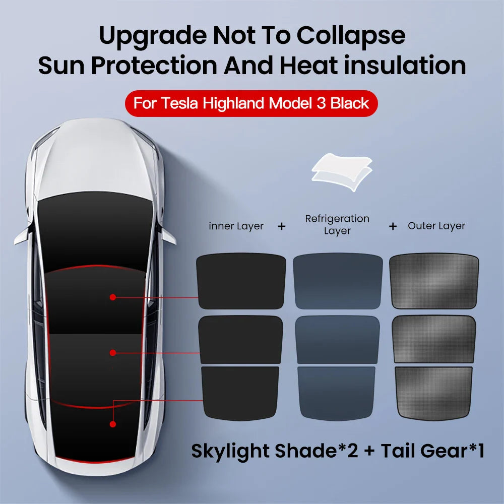 YZ Sun Visor Upgrade for Tesla Model 3 & Y Highland 2021-2024 – Ice Cloth Buckle Sunshade for Glass Roof & Skylight