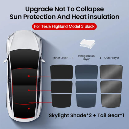 YZ Sun Visor Upgrade for Tesla Model 3 & Y Highland 2021-2024 – Ice Cloth Buckle Sunshade for Glass Roof & Skylight