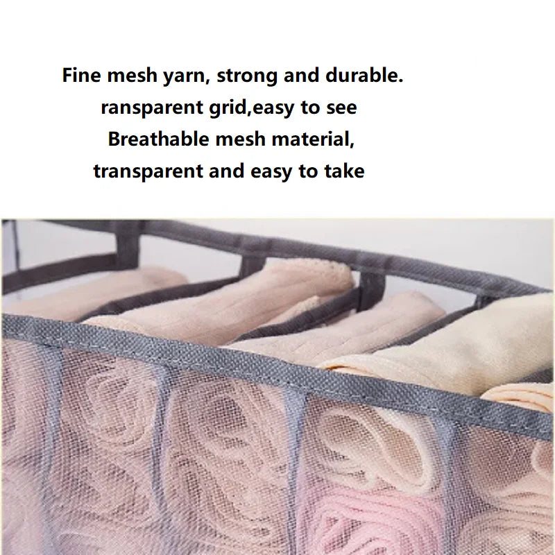 11-Compartment Collapsible Underwear Storage Box – Nylon Bra Organizer with Breathable Mesh for Home & Dormitory