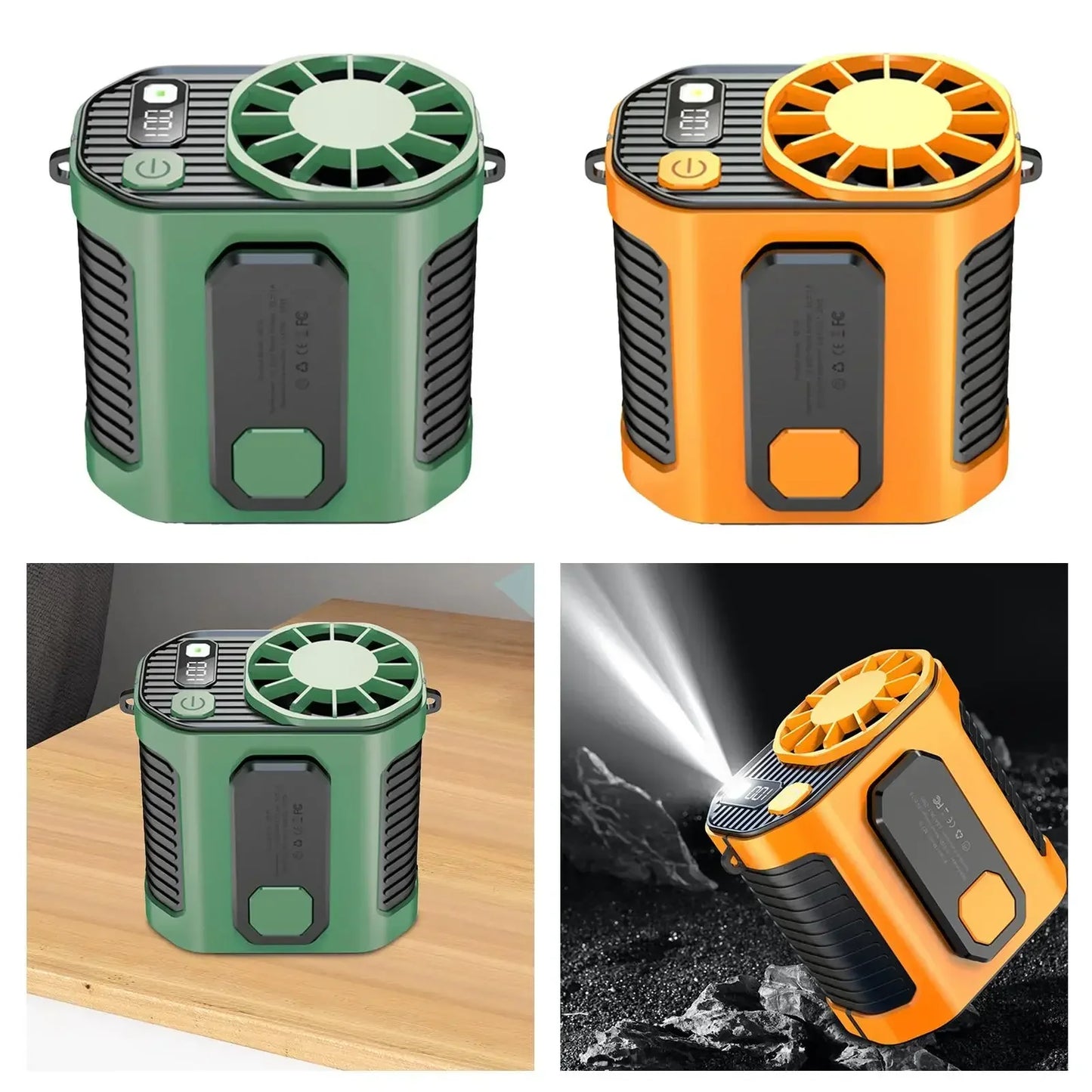 20000mAh Portable Waist Fan - Strong Wind Hanging Neck Fan with Power Bank and LED Lighting for Outdoor Sports and Work