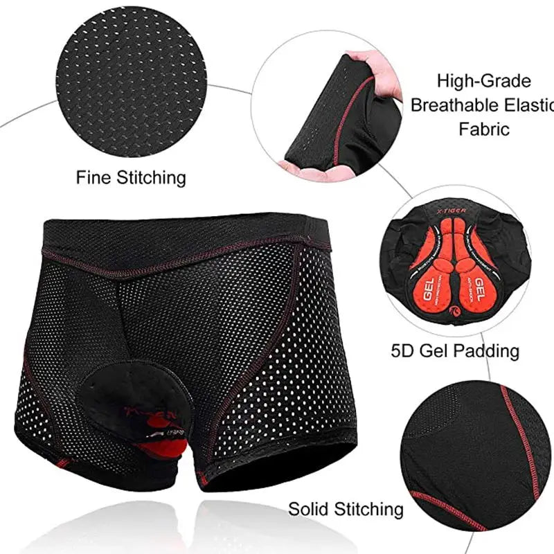 X-TIGER Men’s Cycling Underwear Shorts – 5D Gel Pad, Breathable Non-Slip Bike Shorts for MTB & Road Cycling