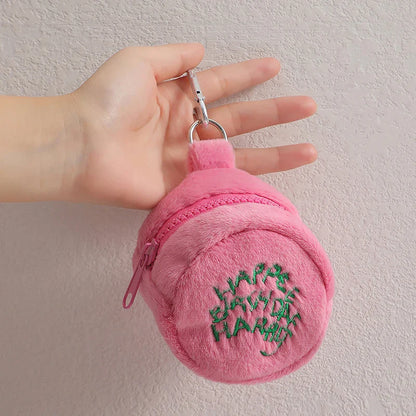 Pink Mini Coin Purse - Kawaii Plush Storage Bag for Earphones, Coins & Cords, Cute Portable Cake Pouch