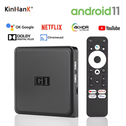 KINHANK G1 Android TV Box – 4K Ultra HD, Google Certified, Netflix, Dolby Vision, HDR10+, 4GB RAM, 32GB Storage, WiFi6 Streaming Device