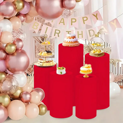 Cylinder Stand Covers - 5PCS/3PCS Elastic Fabric Decor Sleeves for Wedding, Party & Baby Shower Events
