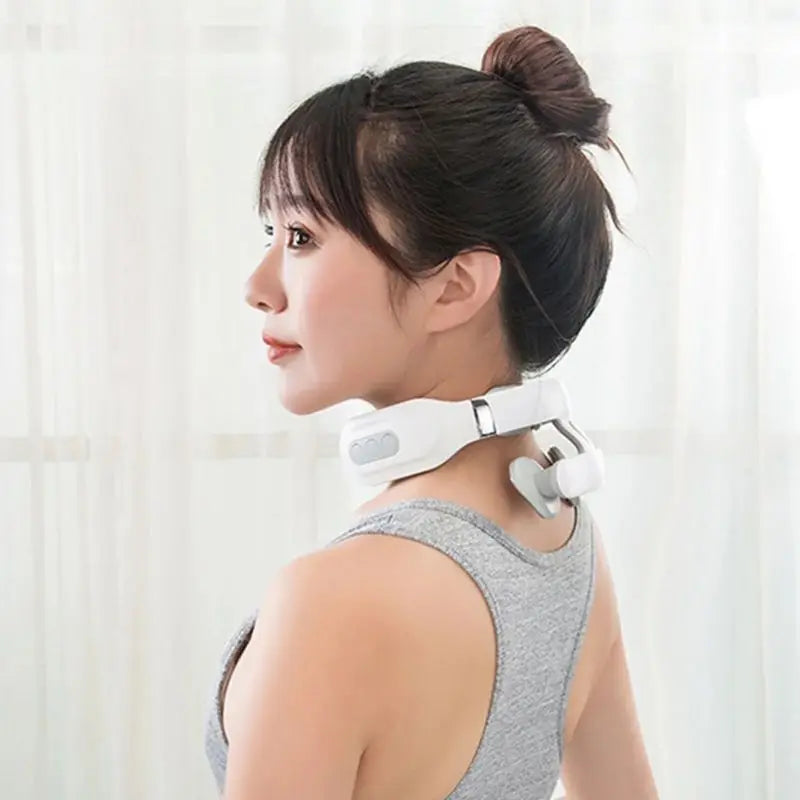 4-Head Cervical Massager - USB Charging Neck Massager with Strength Adjustment, Intelligent Voice Control, Heating Function in White