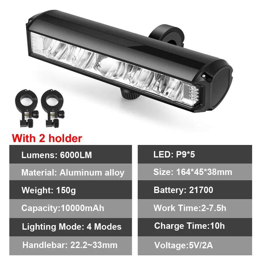 NEWBOLER 10000mAh Bicycle Light – 6000Lumen Waterproof USB Charging Front Bike Lamp for MTB and Road Cycling
