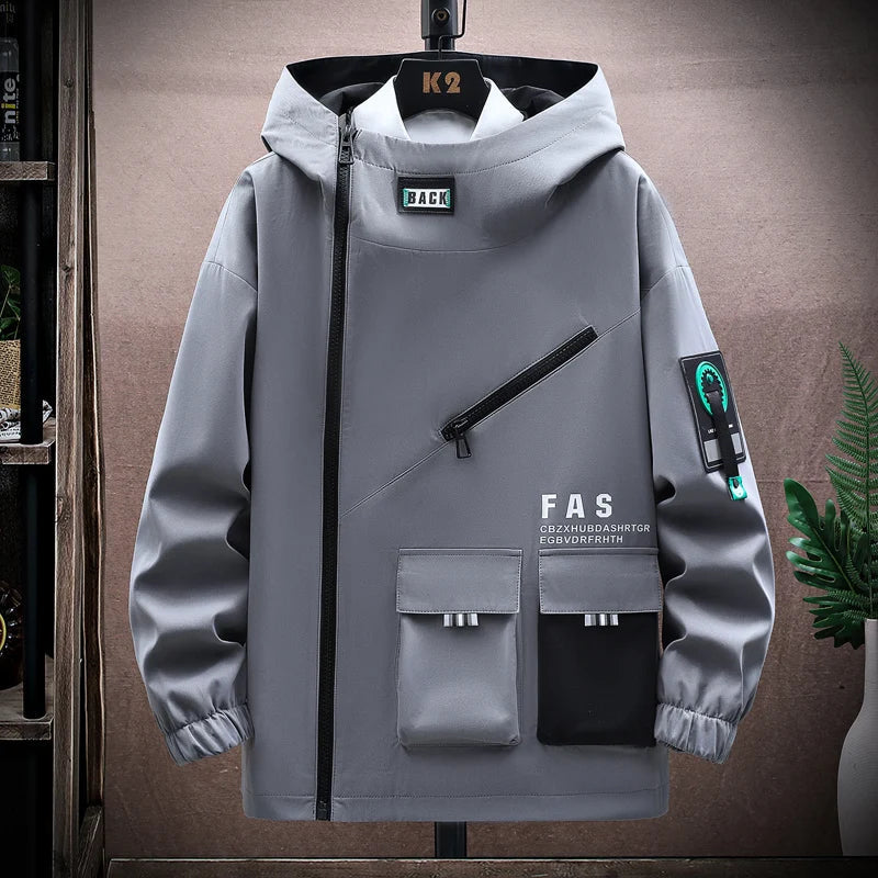 Men's Zipper Pilot Hooded Jacket – Spring/Autumn Baseball Uniform, Loose Pullover with Front Pocket